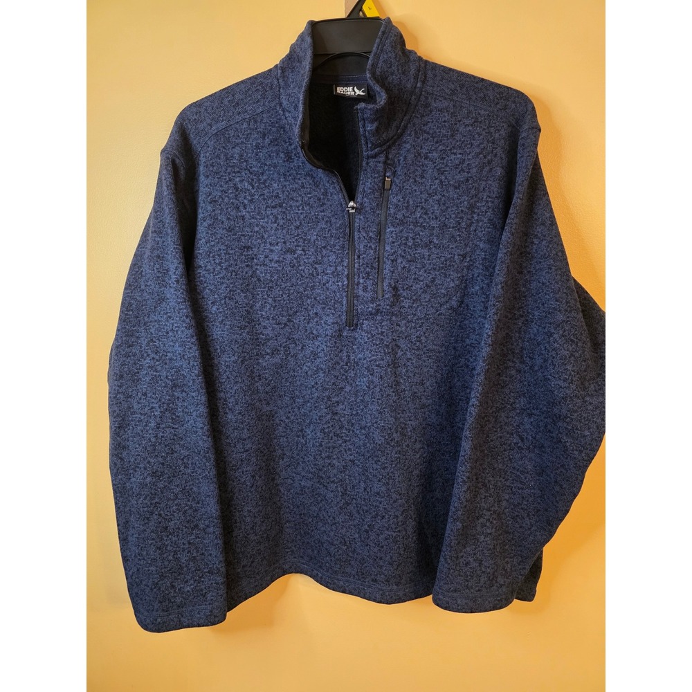 Eddie Bauer Mens XL Navy Blue Marl Quarter Zip Sweater Fleece Pullover Jacket
